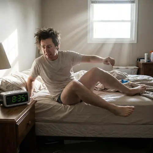 Person Getting Up From Bed with Worrying Expression | Time Check