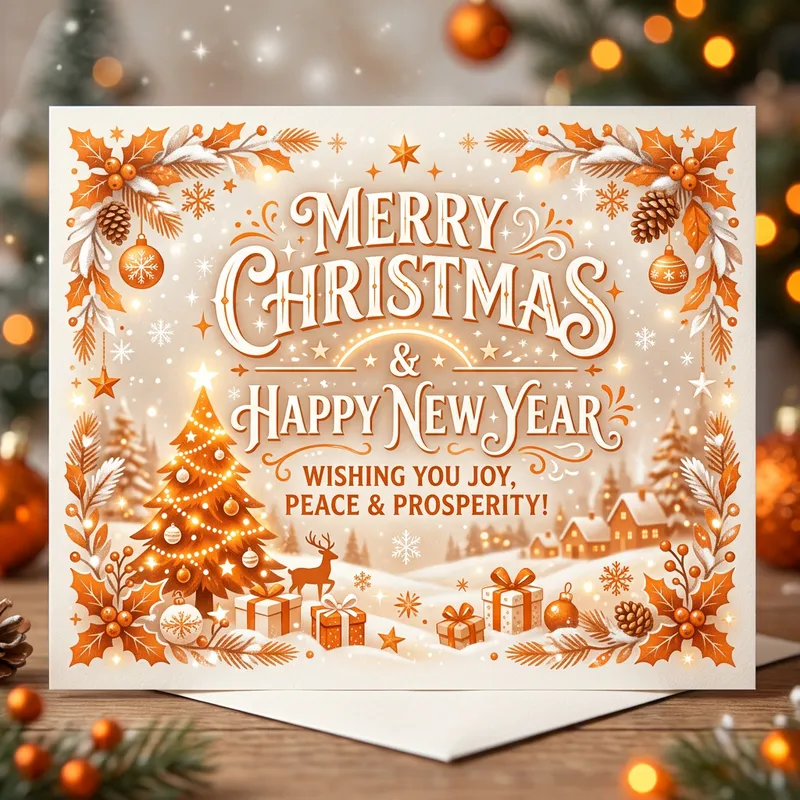 Christmas & New Year Greetings in Orange & White Christmas & New Year Greetings in Orange & White
