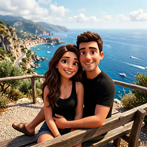 Pixar-Inspired Couple on the Coast