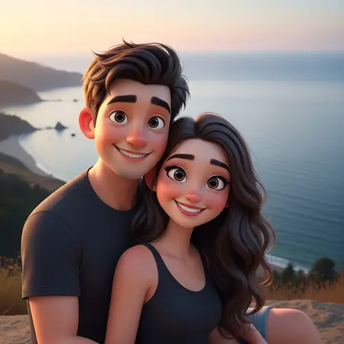 Pixar-Inspired Couple on the Coast