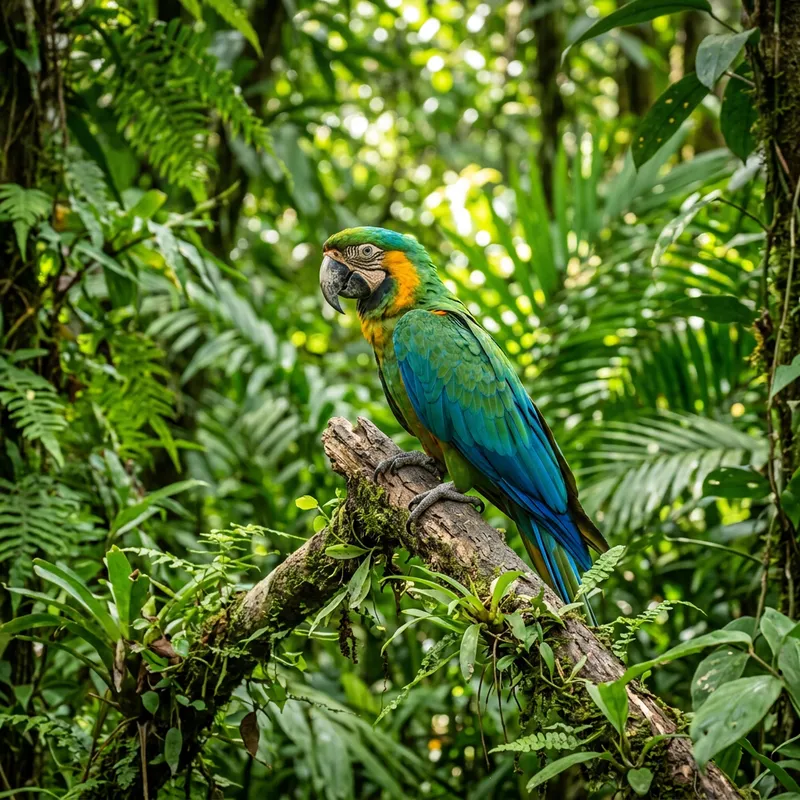 Colorful Parrot Sitting on Branch | Tropical Tree Colorful Parrot Sitting on Branch | Tropical Tree
