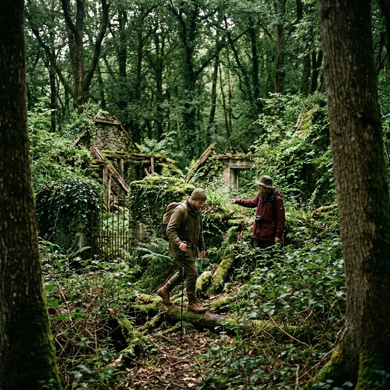 Abandoned Buildings and Ruins in Overgrown Forest