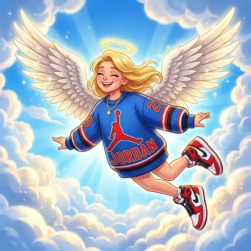 Cheerful Angel in Jordan Sneakers and Sweater