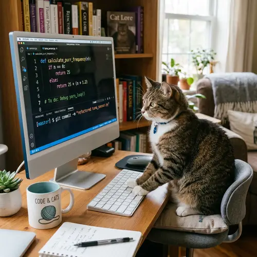Cat Coding on iMac - A Feline Programmer's Journey