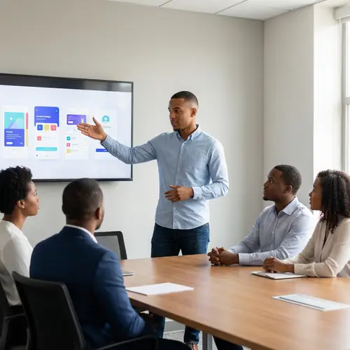 Confident Young African Presenter in Modern Meeting Room
