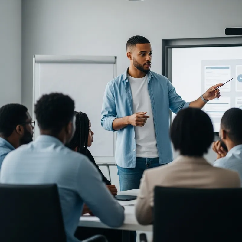 Confident Young African Presenter in Modern Meeting Room
