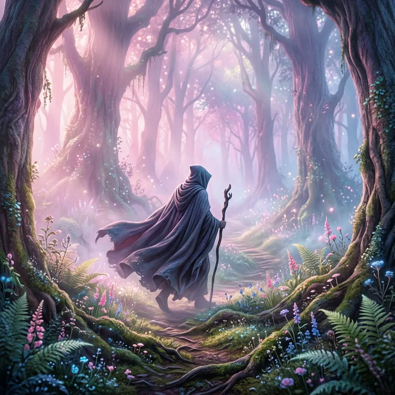Mystical Figure in Enchanted Forest Art Mystical Figure in Enchanted Forest Art