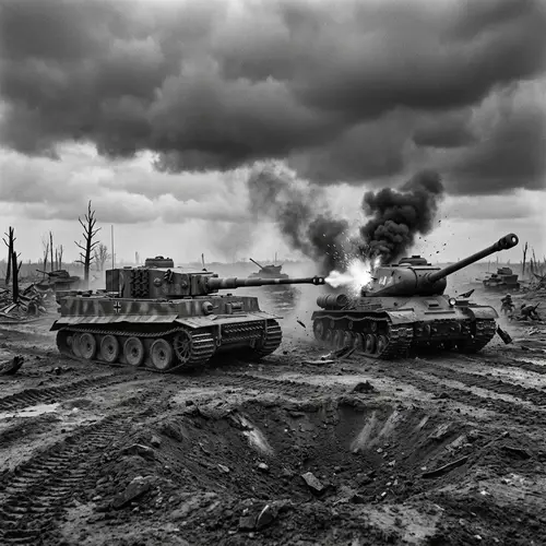 German Tiger vs Soviet IS-2 Tank Combat Scene