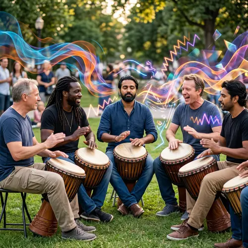 Diverse Men Drumming | Abstract Music Art Background