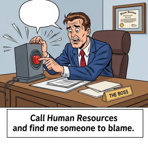 Comic Boss Cartoon: HR Blame Game Humor