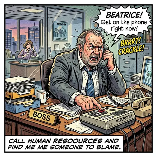 Comic Boss Cartoon: HR Blame Game Humor
