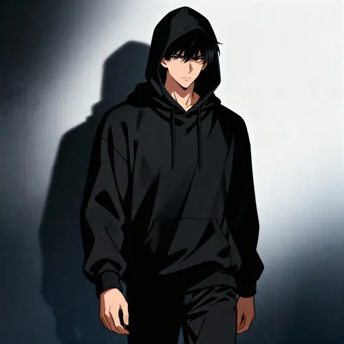 Mysterious Anime Character in Black Hoodie