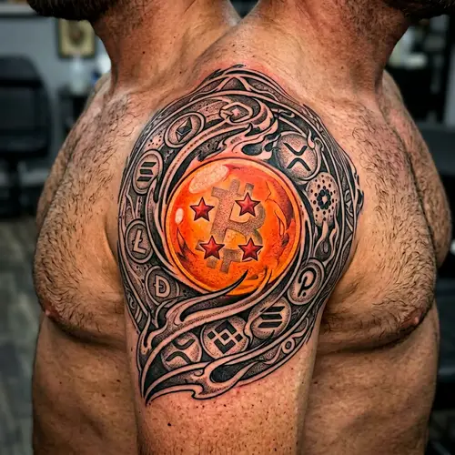 Dragon Ball Tattoo Design with Hidden Bitcoin Symbol