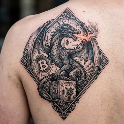 Cryptocurrency and Fantasy Tattoo Design - Magical Crypto Dragon