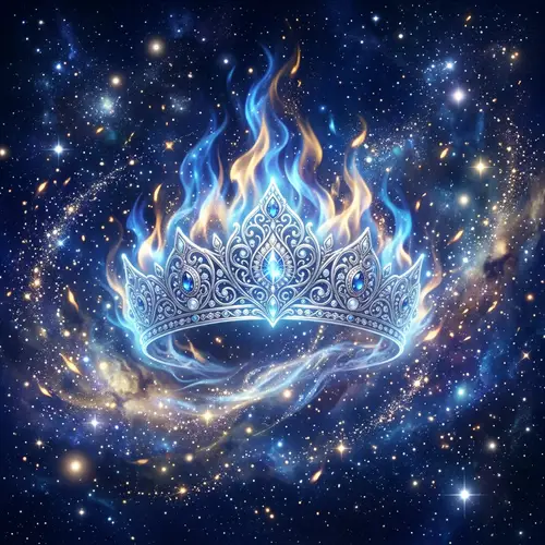 Mystical Fantasy Image with Silver Crown and Stars
