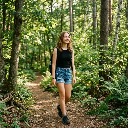 Girl with Green Eyes and Light Brown Hair in Forest