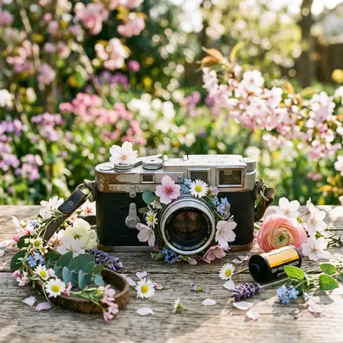 Vintage Camera in Spring Style with Flowers