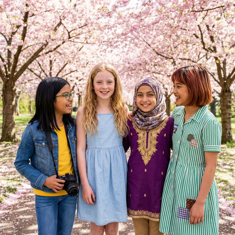 Beautiful Girls Images - Diverse Group Outdoors