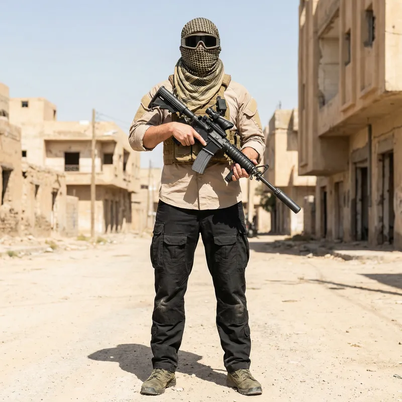 Soldier with M4 Rifle and Tactical Gear in Desert Soldier with M4 Rifle and Tactical Gear in Desert