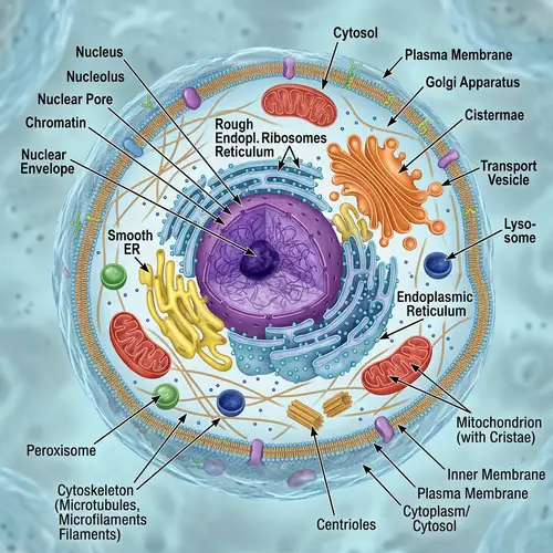 Detailed Illustration of Eukaryotic Cell Components