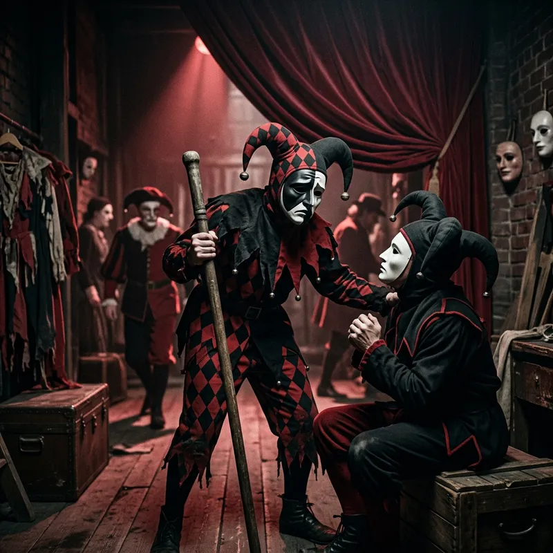 Intense Harlequin-Inspired Artwork in Black and Red