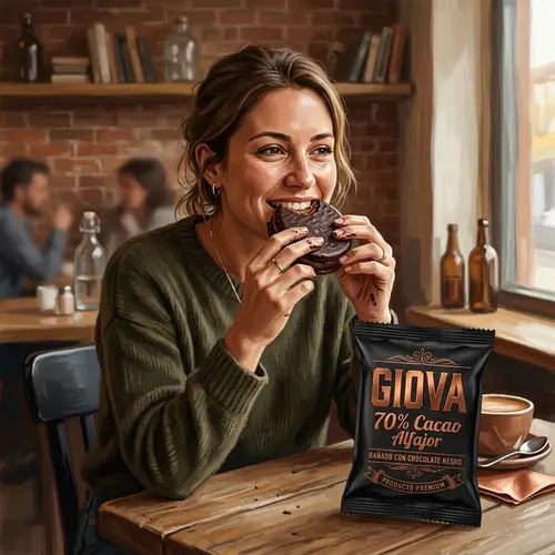 Enjoy Giova 70% Cacao Alfajor: Semi-Realistic Style