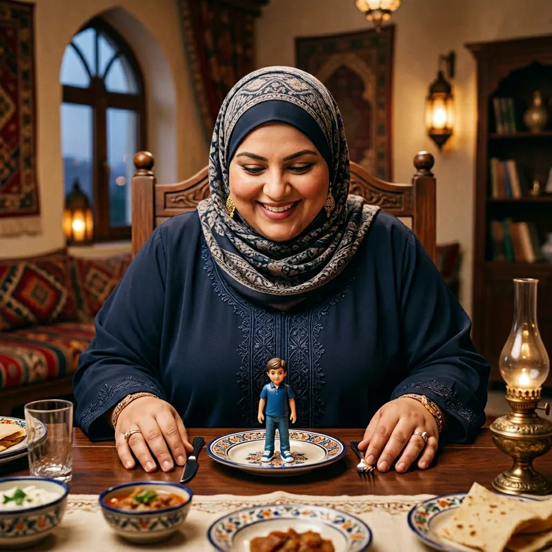 Colossal Arabian Woman with Toy Boy - Giantess's Endearing Display Colossal Arabian Woman with Toy Boy - Giantess's Endearing Display