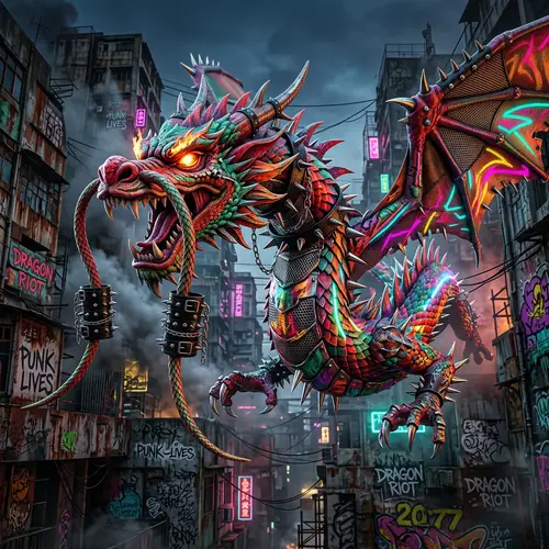 Punk Chinese Dragon with Vibrant Colors & Urban Vibe
