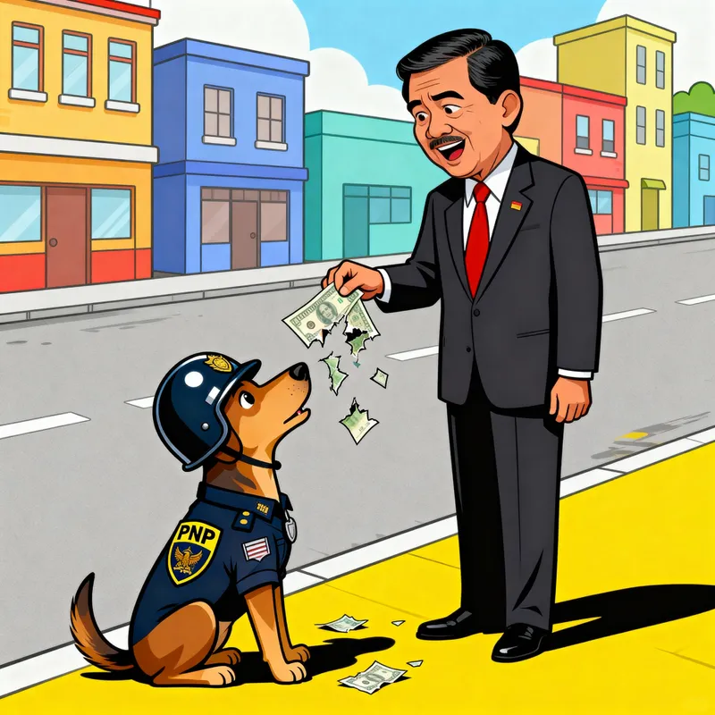 Cartoon Dog Police Officer Waiting for Politician's Gifts Cartoon Dog Police Officer Waiting for Politician's Gifts