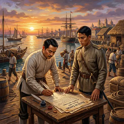 19th Century Philippines Scene: Port Pact Between Two Figures