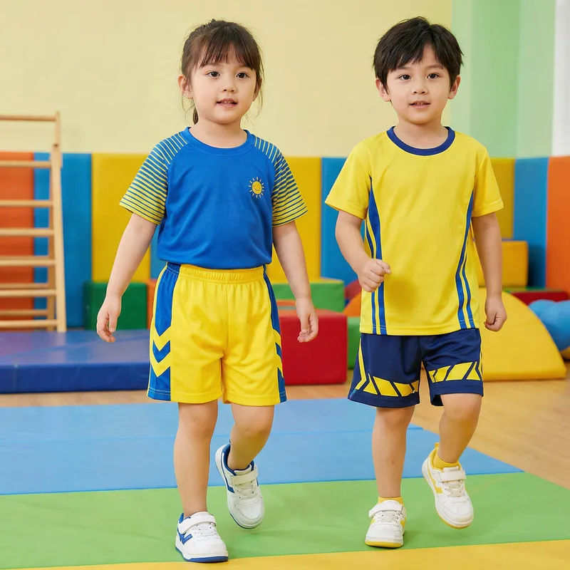 Vibrant Blue and Yellow Preschool PE Uniforms - Sporty Look Vibrant Blue and Yellow Preschool PE Uniforms - Sporty Look