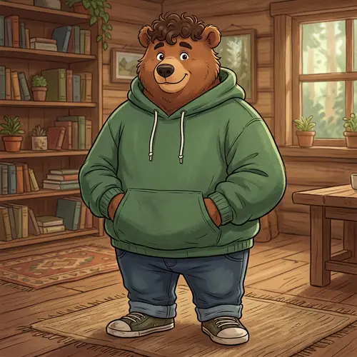 2D Male Bear Character in Oversized Hoodie