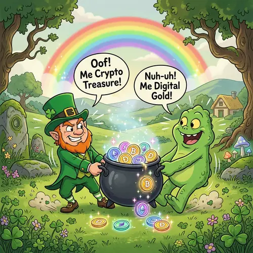Fighting Irish Leprechaun vs Pepe Meme Battle for Crypto Coins