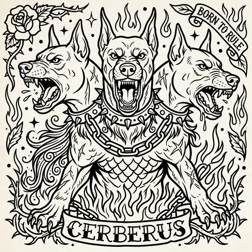 Cerberus Tattoo Design for Coloring Books