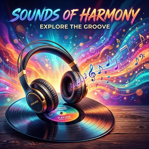 Music-Themed Headphones Vinyl Record Cover Design