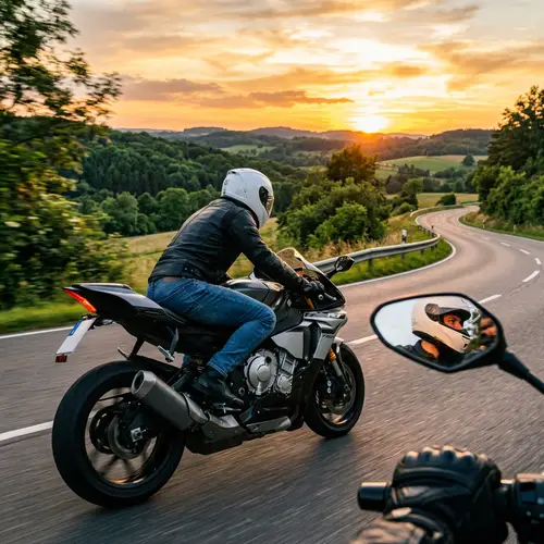 Rider on Motorcycle: Adventure on Asphalt Road