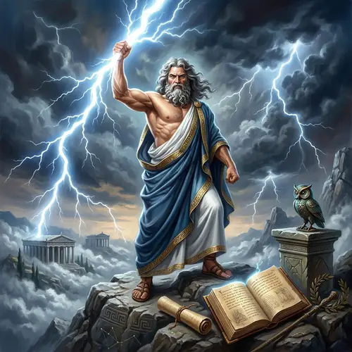 Divine Power: Majestic Greek God Surrounded by Lightning