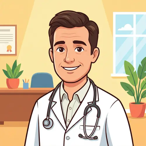 Friendly Middle-Aged Doctor Cartoon Illustration