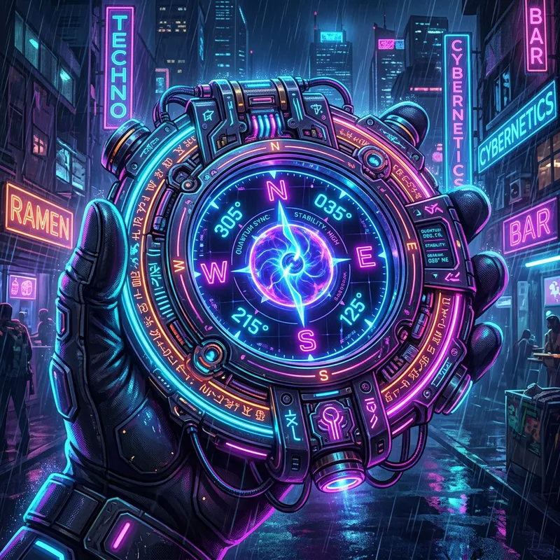 Futuristic Quantum Compass | Neon Colors, Glowing Light