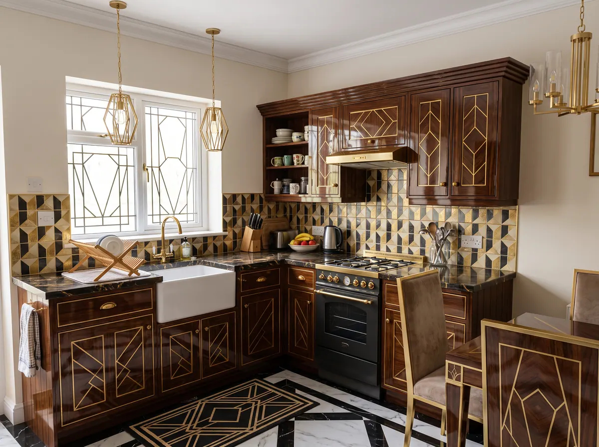 A kitchen in Art Deco style, made with AI