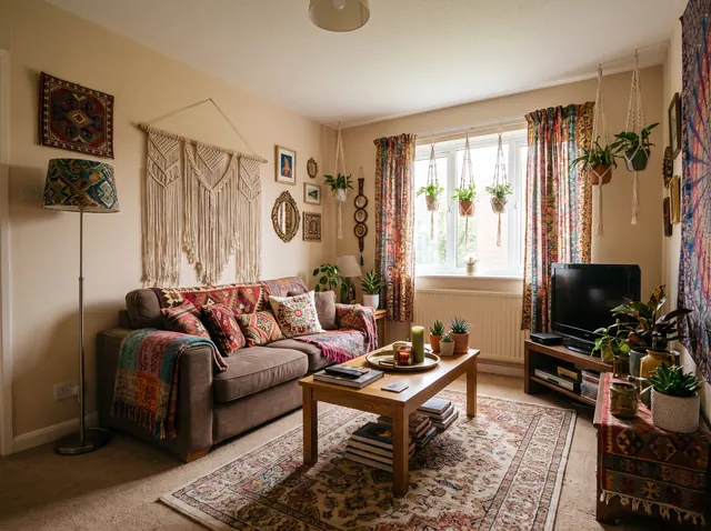 A living room in Boho style