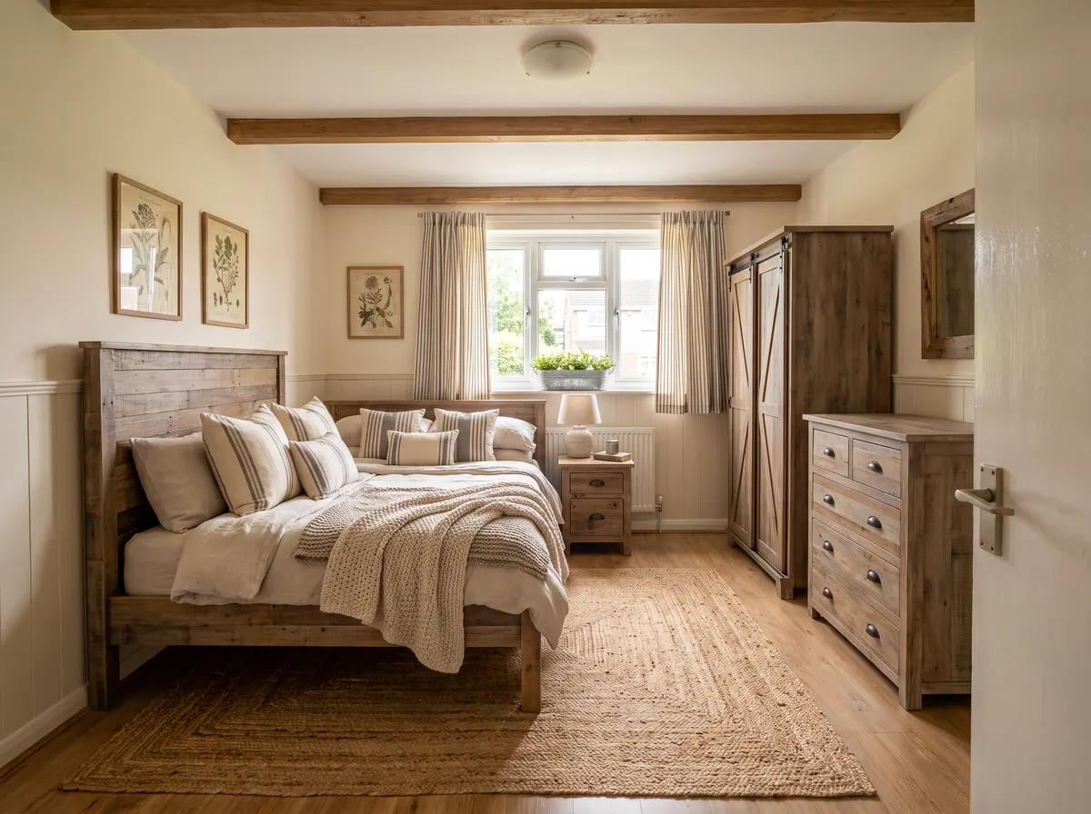 A bedroom in Farmhouse style, made with AI
