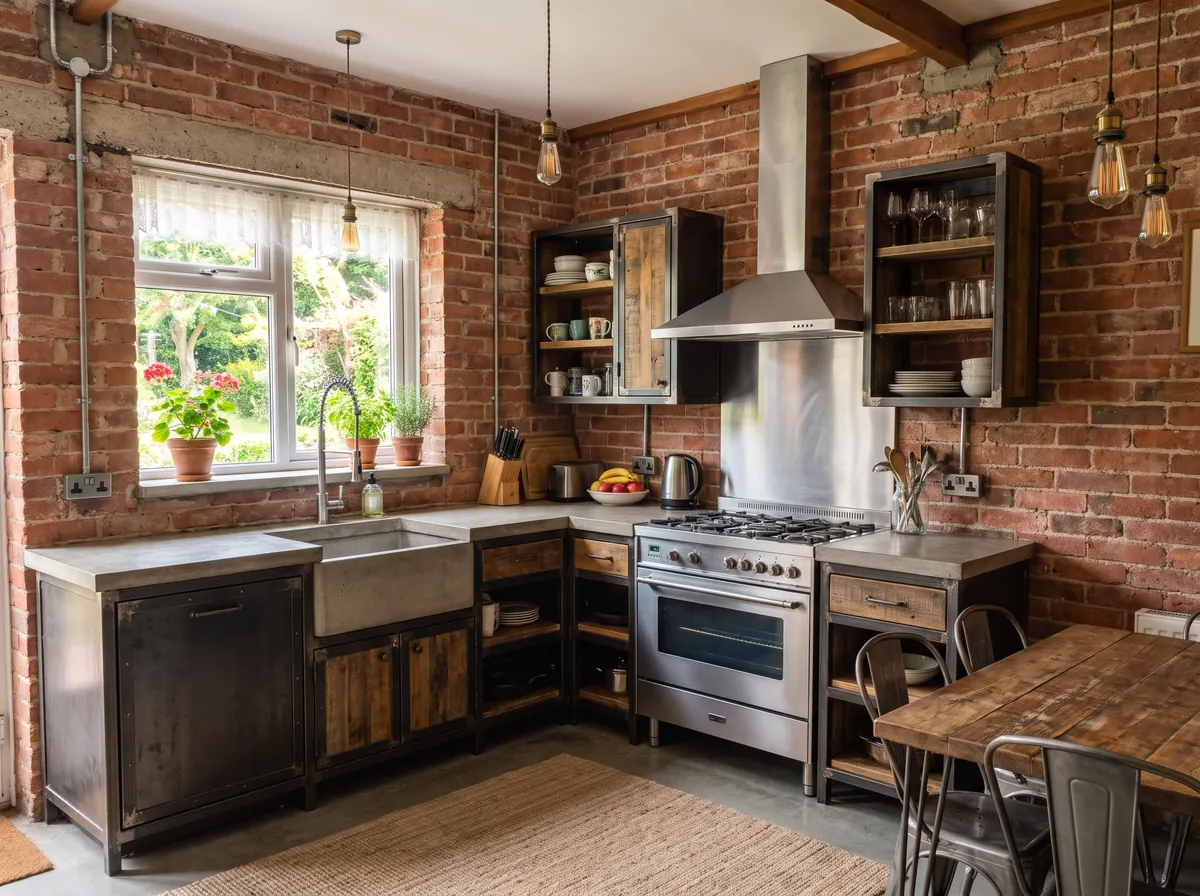 A kitchen in Industrial style, made with AI