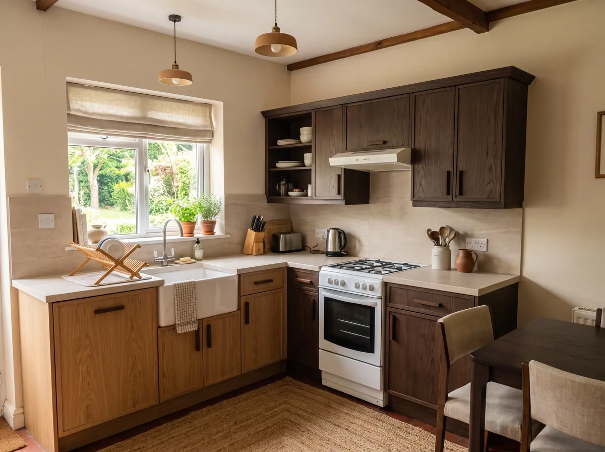 A kitchen in Japandi style, made with AI