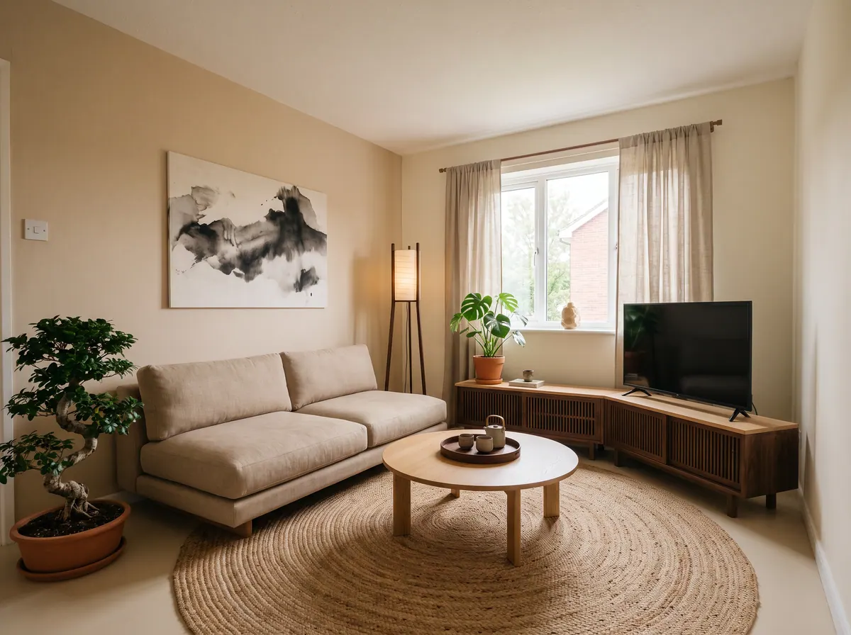 Living Room redesigned with AI: Japandi