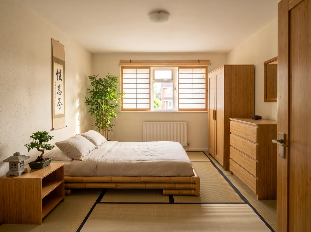 A bedroom in Japanese style, made with AI