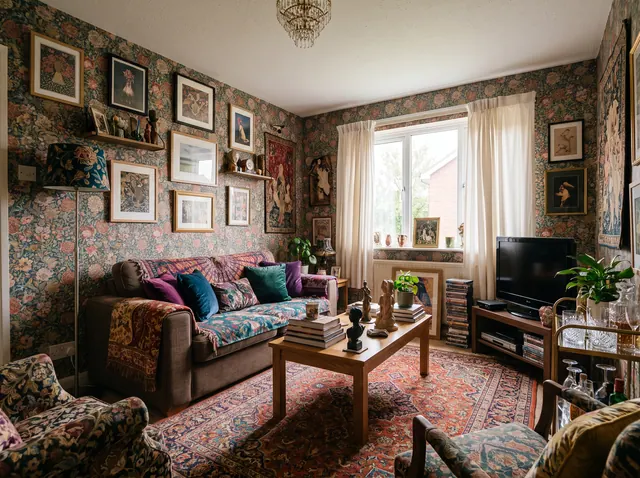 A living room in Maximalist style