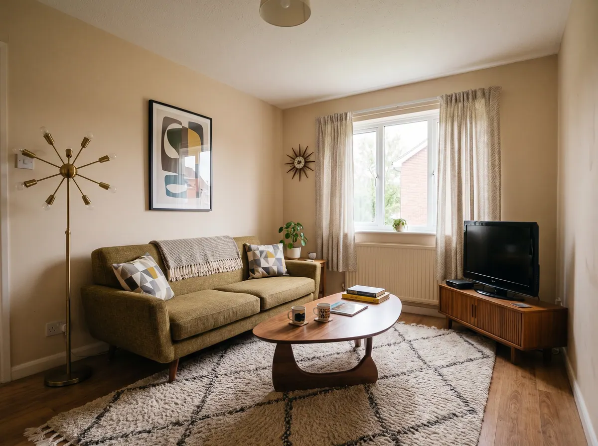 Living Room redesigned with AI: Mid-Century Modern