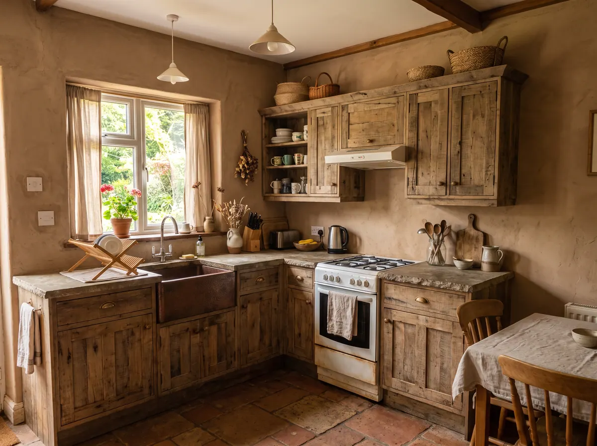 A kitchen in Wabi-Sabi style, made with AI