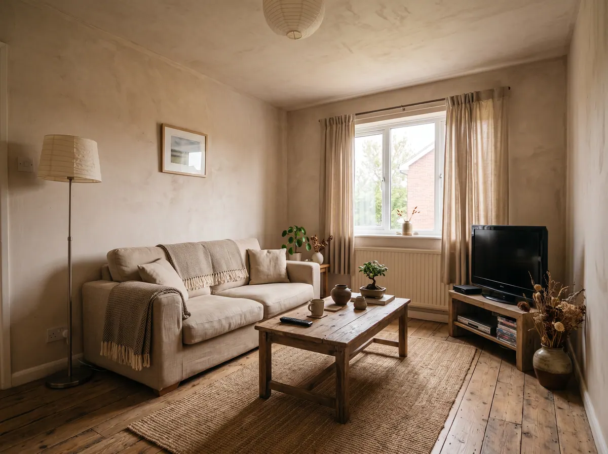 Living Room redesigned with AI: Wabi-Sabi